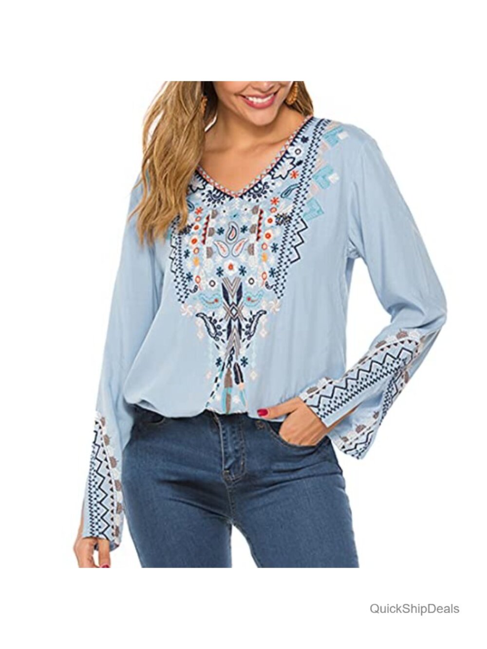 Women's Embroidered Mexican Peasant Tunic Top Cotton Rayon Loose Blouse
